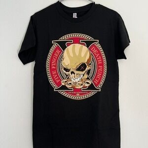 Five Finger Death Punch T-Shirt Black Graphic Print Skull Metal Band Small